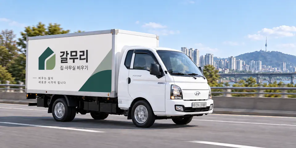 갈무리 작업 차량을 담은 그림 · 남북동 유품정리
